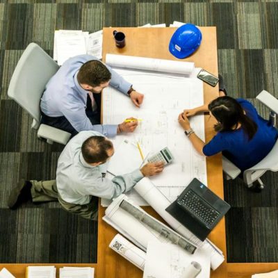 Discussing at a table