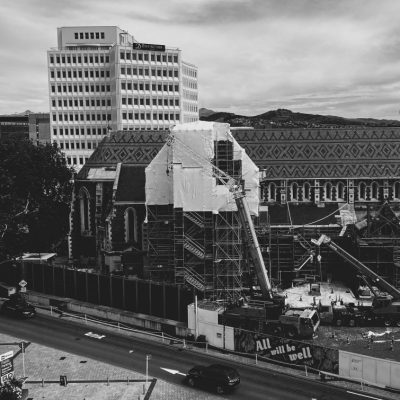 Black and white construction site